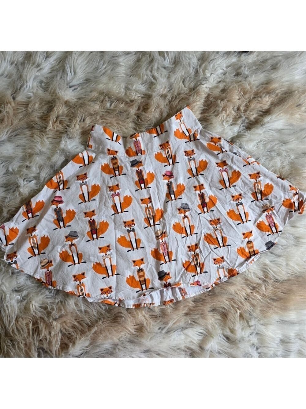 Retrolicious White Orange Fox Print Circle Skirt